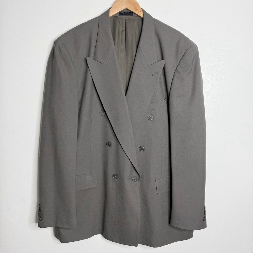 Hardy Amies Men’s 48 Large Wool Double Breasted‎ Sport Coat Gray Flap Pockets
